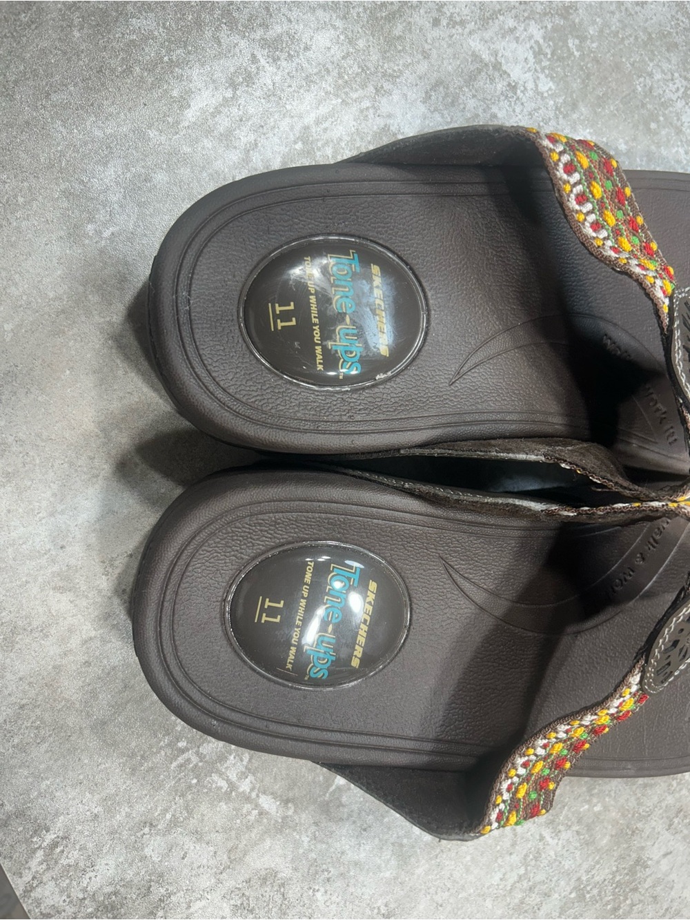 Skechers Tone-Ups Brown Boho Embroidered Thong Sandals Women’s Size 11 - Picture 6 of 14